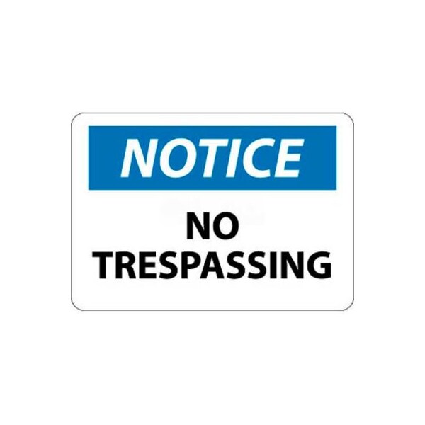 National Marker Co NMC OSHA Sign, Notice No Trespassing, 10in X 14in, White/Blue/Black N218RB Zoro